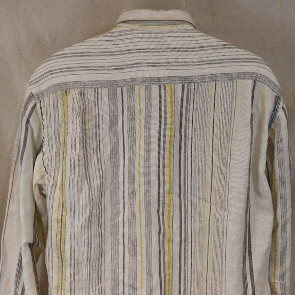 Tommy Bahama Relaxed Linen Shirt Large Yellow Gray Striped Button Down - Picture 7 of 10